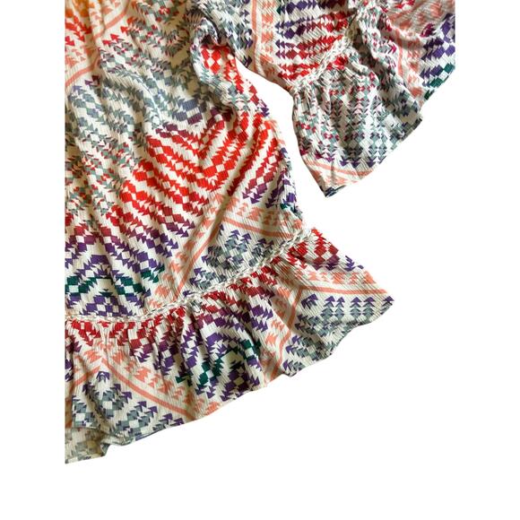 Zac & Rachel Boho Geometric Print Top Size 2X Colorful Indian Gauze Crochet - Picture 4 of 6